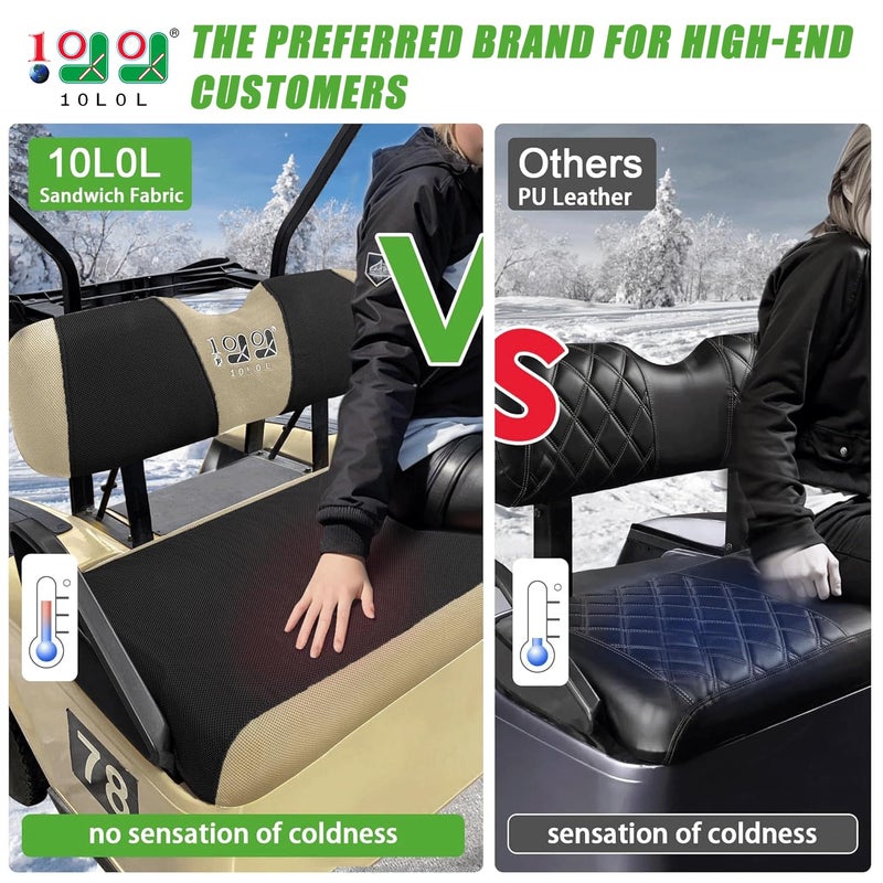 10L0L Golf Cart Seat Covers Kit - Universal Fit for EZGO TXT/RXV Front Seats | Breathable Mesh Fabric | Easy Installation | Black & Beige (No Staples Required)â€‹â€‹ - Image 2